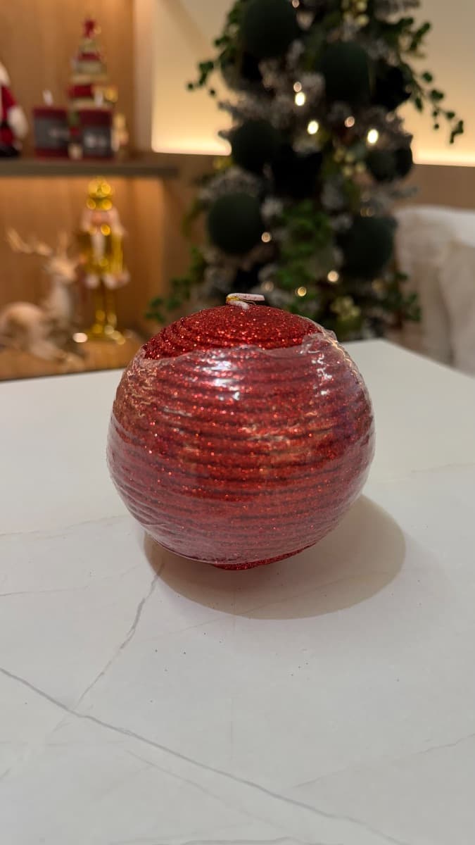 Vela Redonda Decorativa Natalina com Glitter – 9 cm