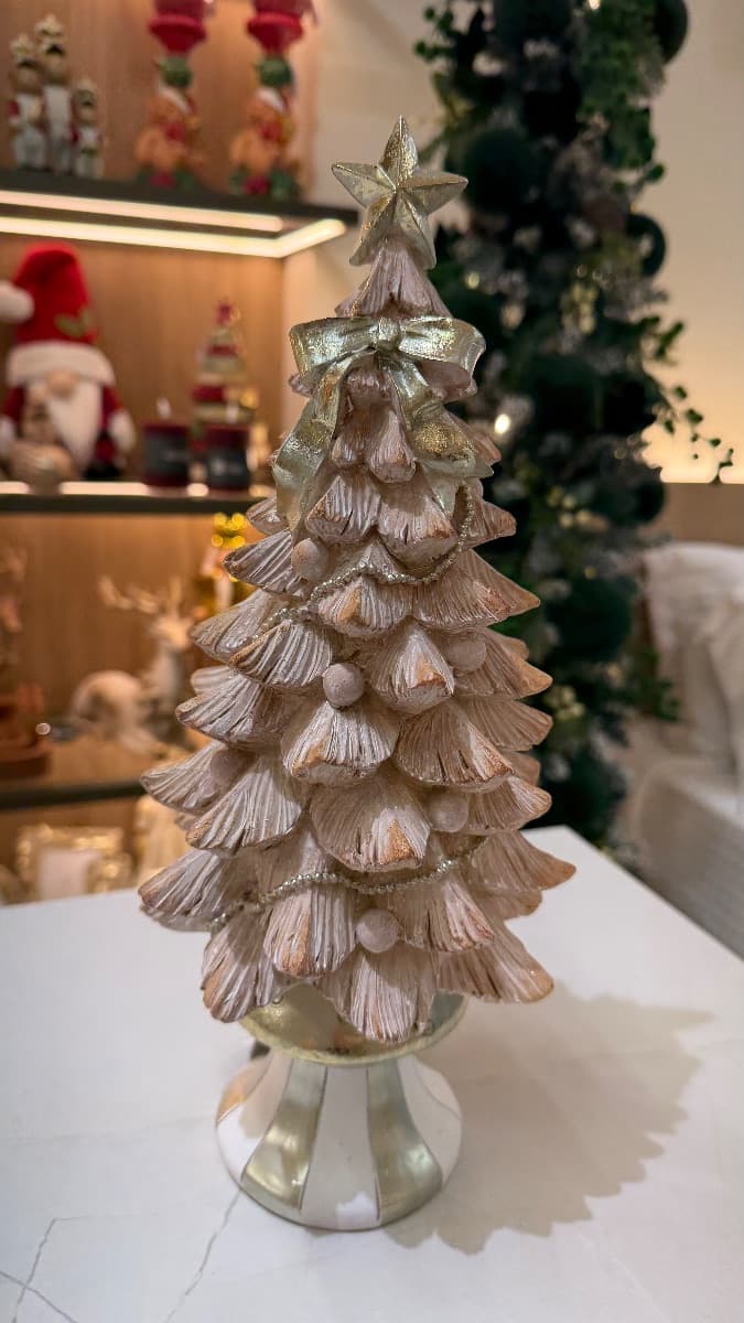 Árvore de Natal Decorativa com Laço e Estrela – 32,5 cm
