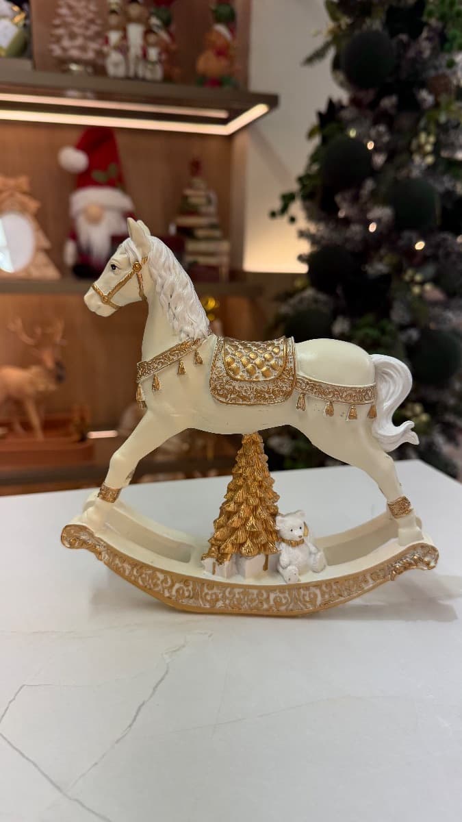 Cavalo de Balanço de Natal Branco – 18 cm