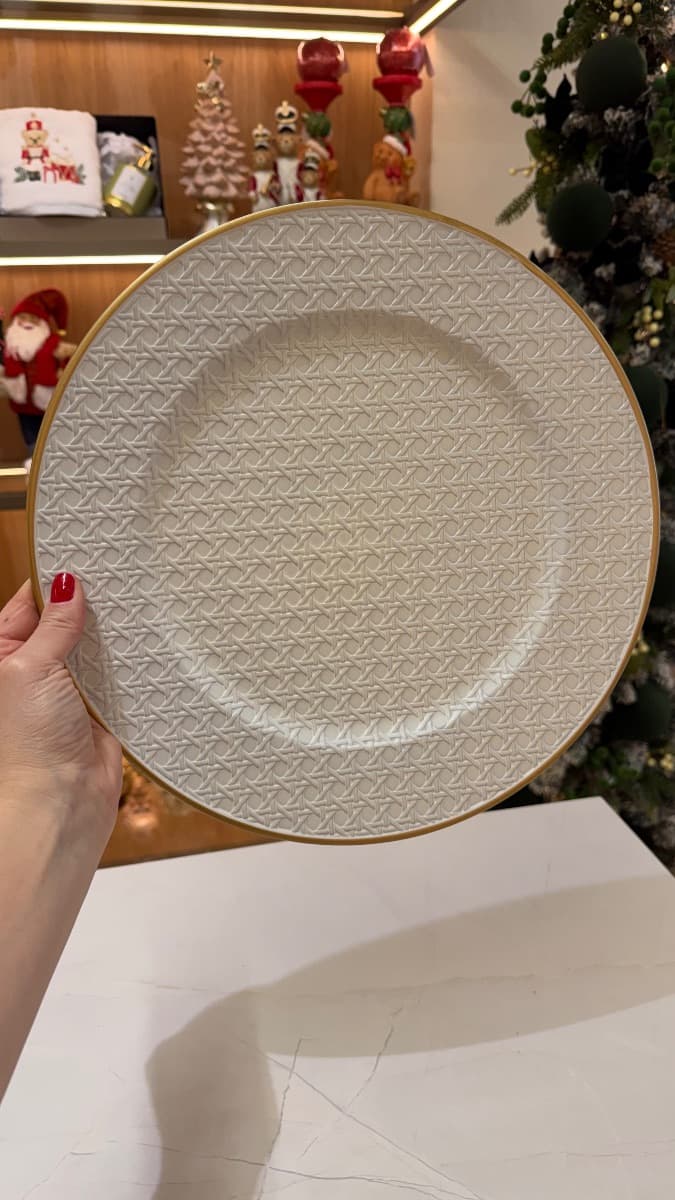 Sousplat Branco com Borda Dourada - 33 cm