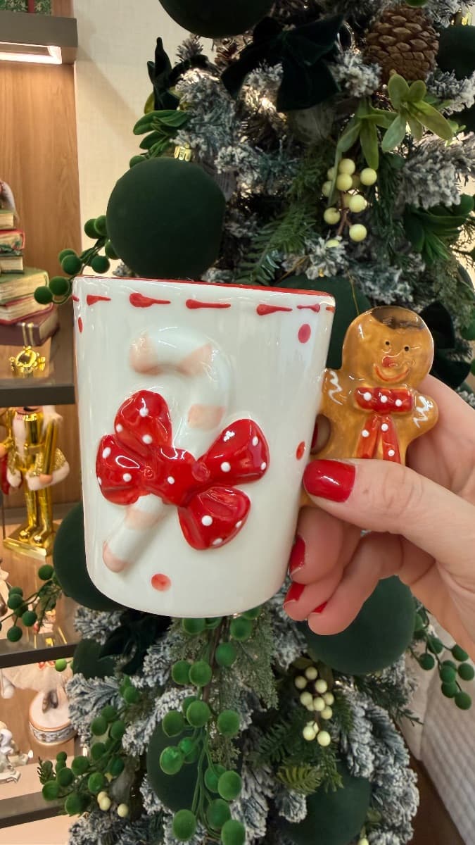 Caneca Natalina Gingerbread com Laço – 275 ml