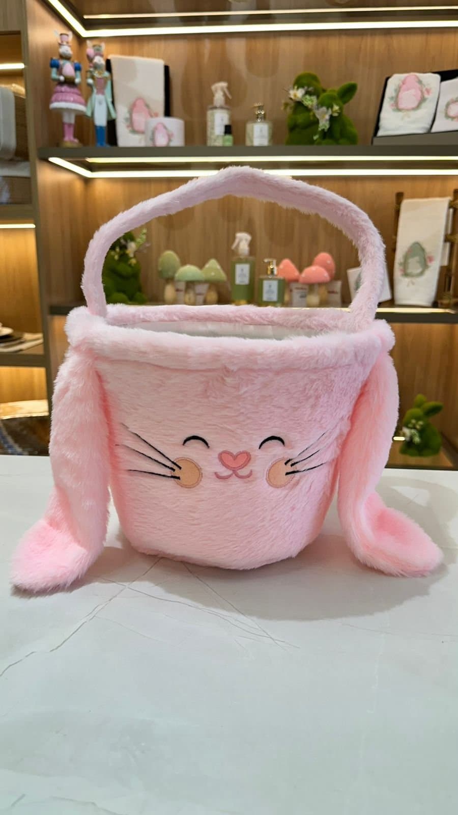 Cesta de Páscoa em Fleece Coelhinho Rosa – 34cm