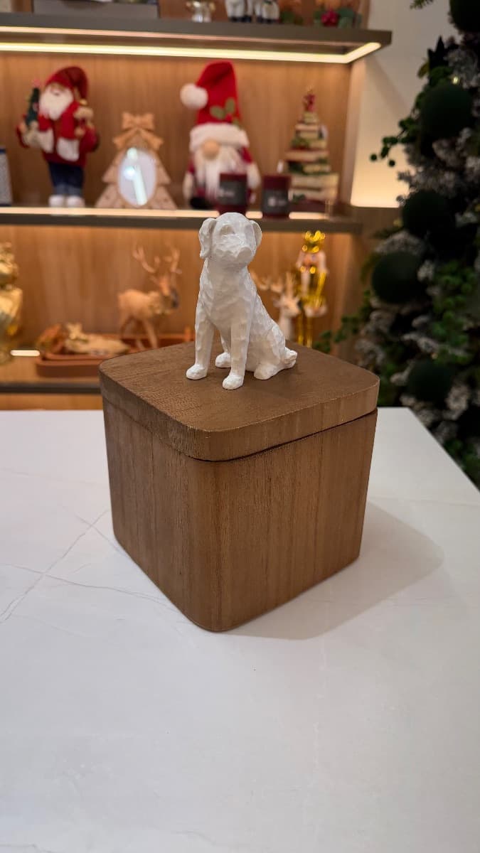 Caixa Decorativa com Cachorro Branco – 23 cm