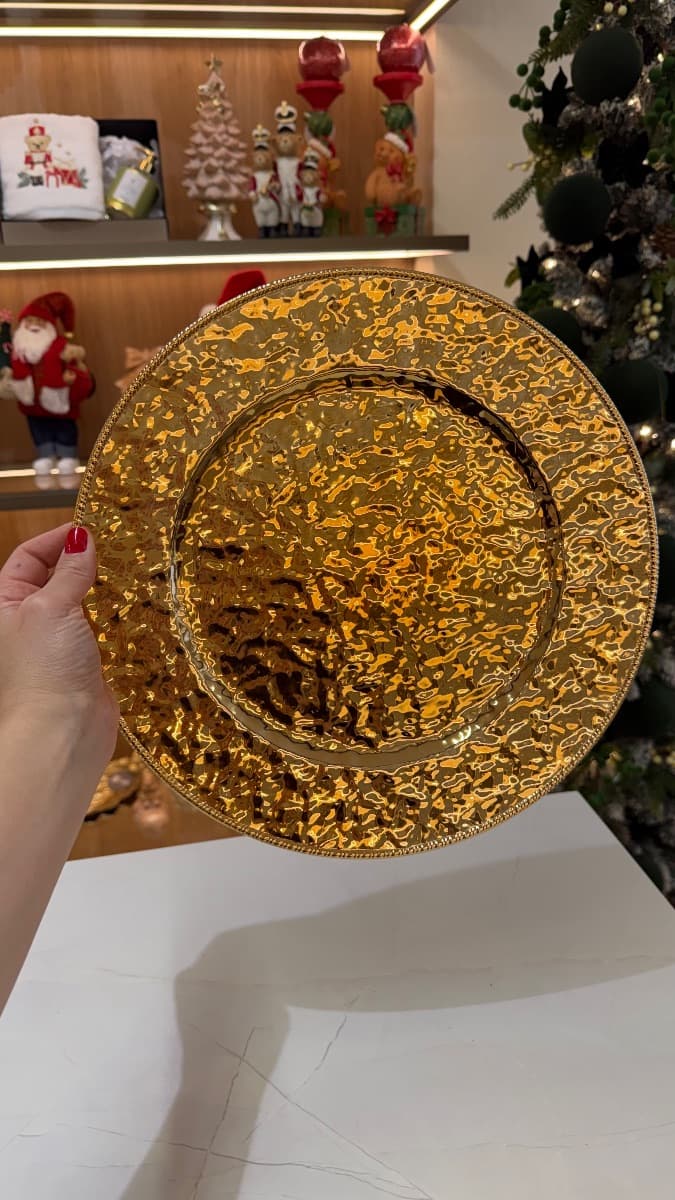 Sousplat Decorativo Dourado - 33 cm