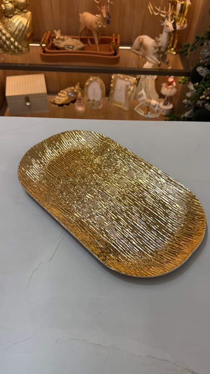 Bandeja Decorativa Dourada – 35 x 20 cm