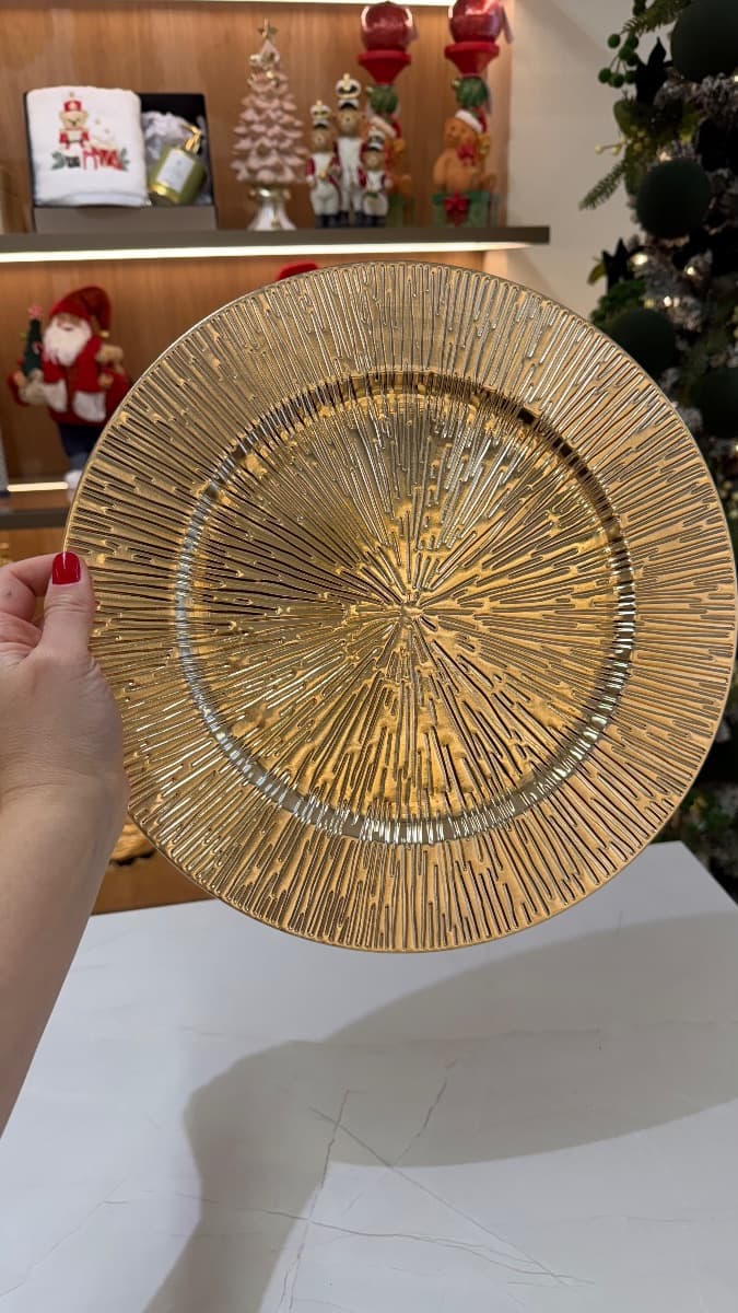 Sousplat Dourado com Textura Radial - 33 cm
