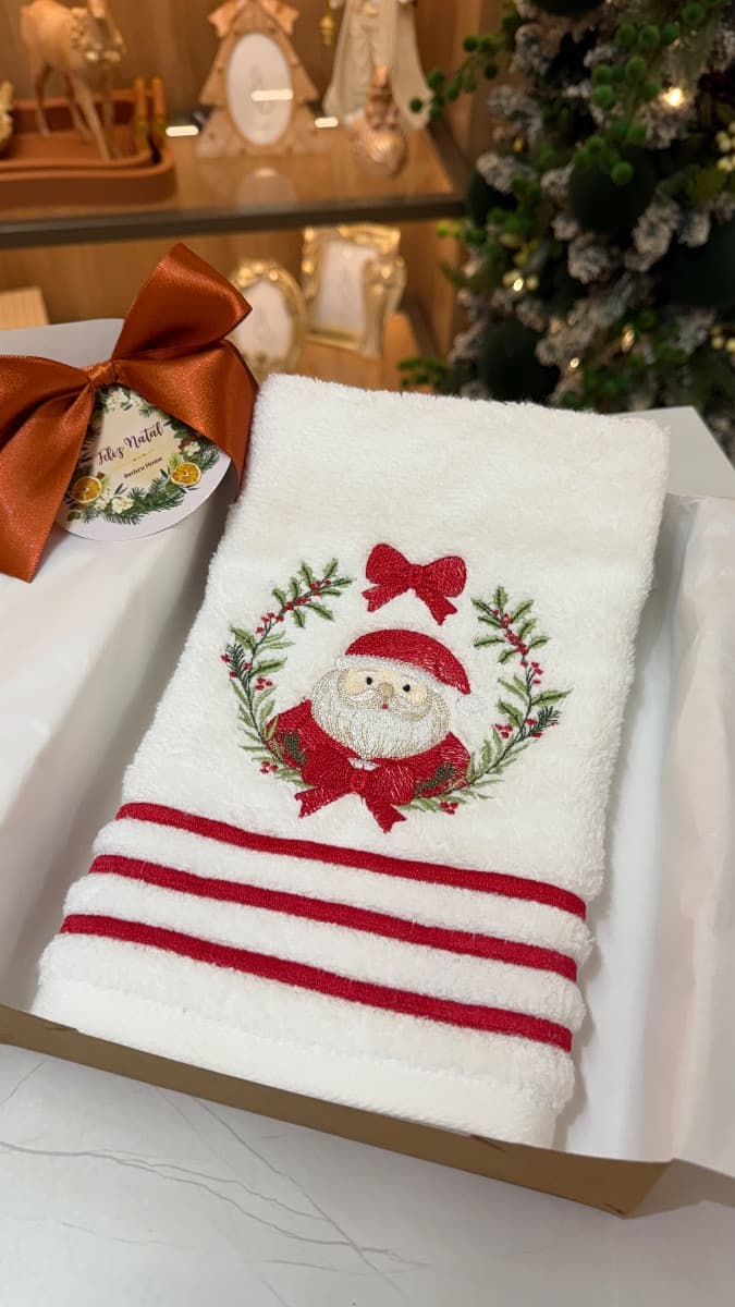 Toalha de Lavabo Ponto Cheio Guirlanda Noel