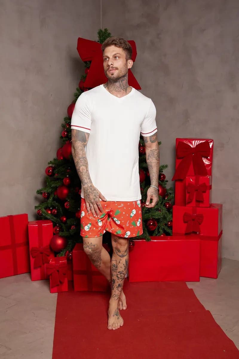 Pijama Masculino Curto - Boneco de Neve