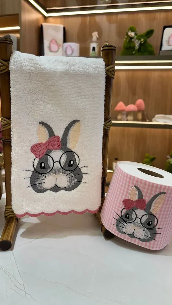 Toalha Lavabo e Porta Papel H - Coelha Óculos
