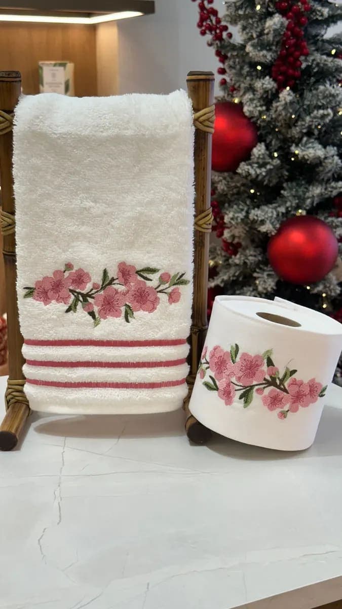 Toalha Lavabo e Porta Papel H - Flor de Cerejeira