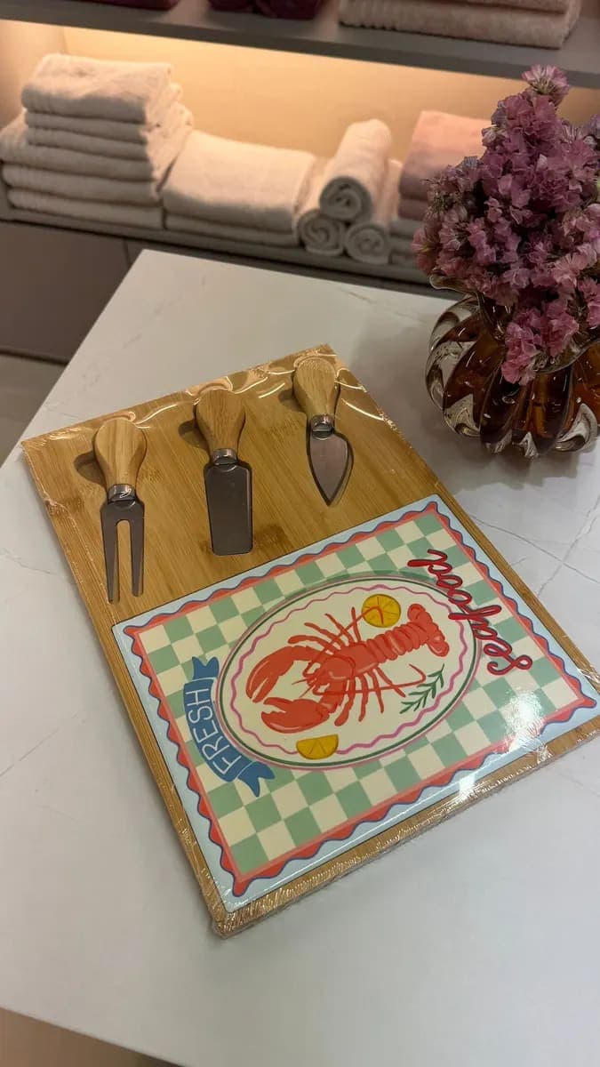 Jogo de Facas para Queijo com Tábua de Madeira e Cerâmica - Lagosts