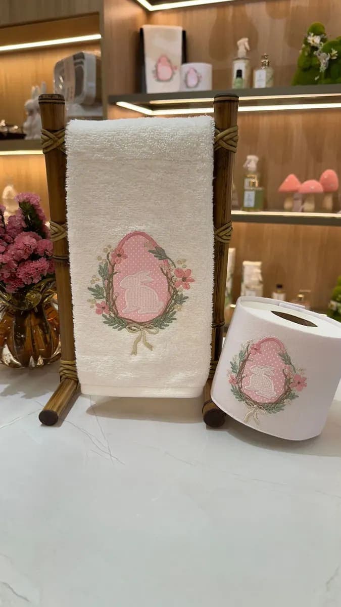 Toalha Lavabo e Porta Papel H - Ovo Rosa