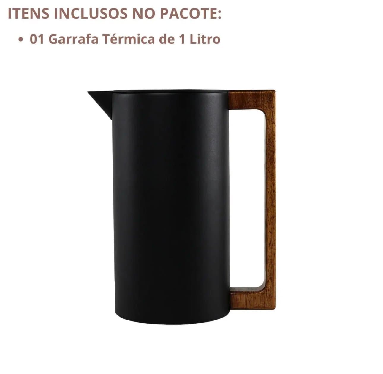 Garrafa Térmica 1 Litro Inox Cabo Madeira - Preto — imagem 6