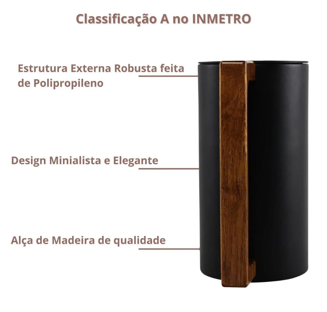 Garrafa Térmica 1 Litro Inox Cabo Madeira - Preto — imagem 5