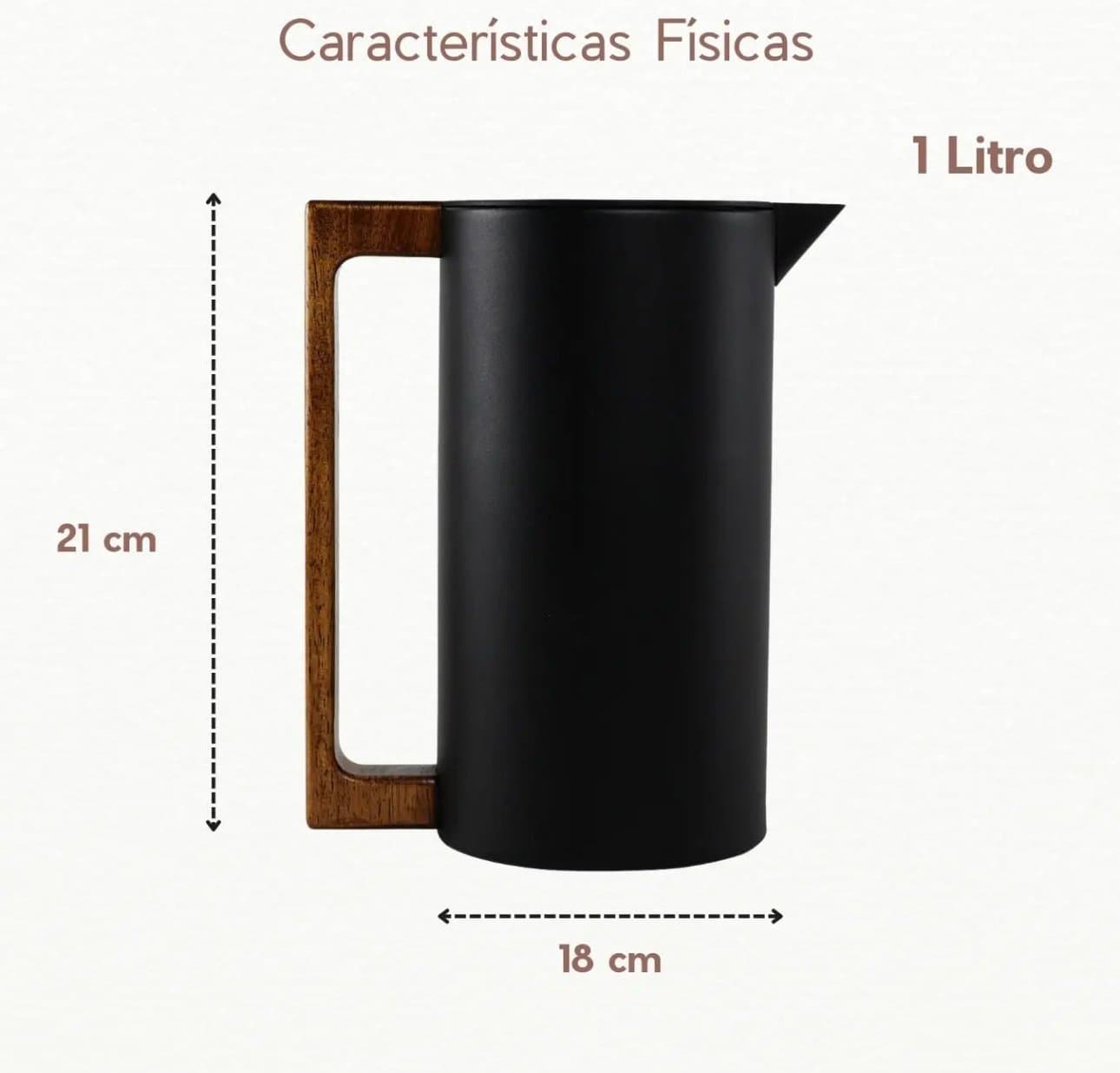 Garrafa Térmica 1 Litro Inox Cabo Madeira - Preto — imagem 2