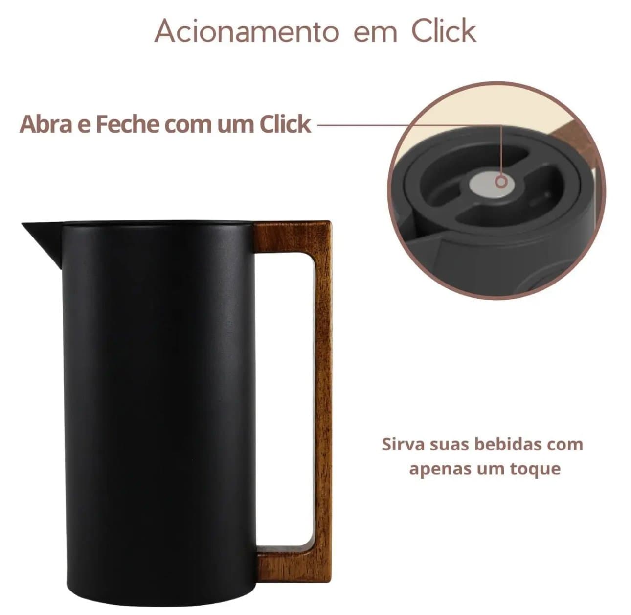 Garrafa Térmica 1 Litro Inox Cabo Madeira - Preto — imagem 4
