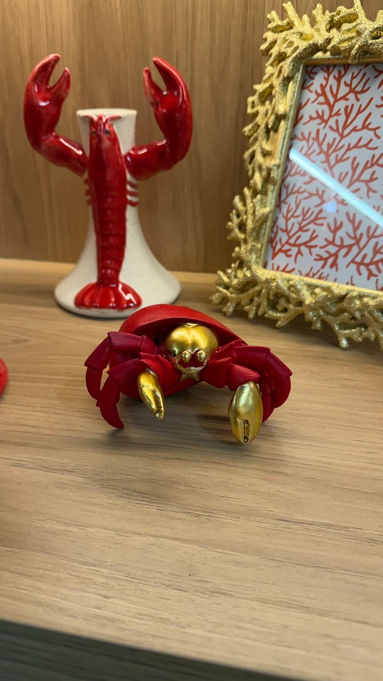 Caranguejo Decorativo em Resina – Vermelho e Dourado