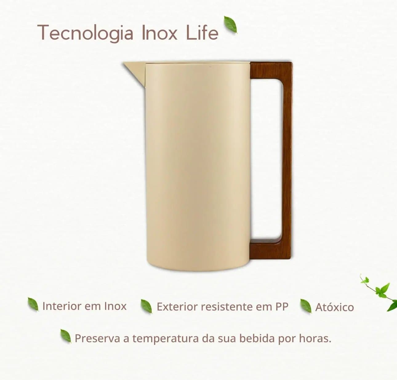 Garrafa Térmica 600ml Inox Cabo Madeira - Bege — imagem 2